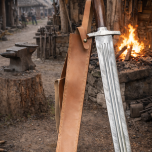 Damascus Steel Viking Sword with Leather Sheath