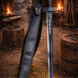 Black Viking Rune Sword with Leather Sheath