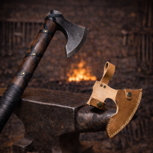 Hand-Forged Viking Axe with Leather Sheath – Raider’s Carry Edition