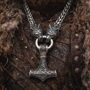 Viking Wolf Head Mjölnir Necklace – Nickel